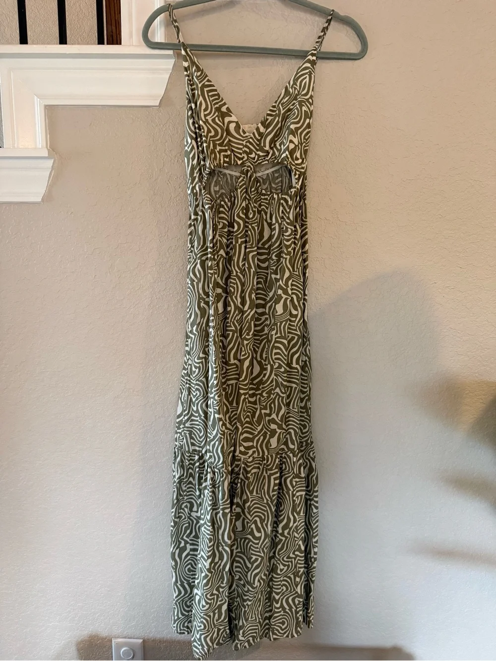 Abercrombie & Fitch Olive Green & White Spaghetti-Strap Maxi Dress